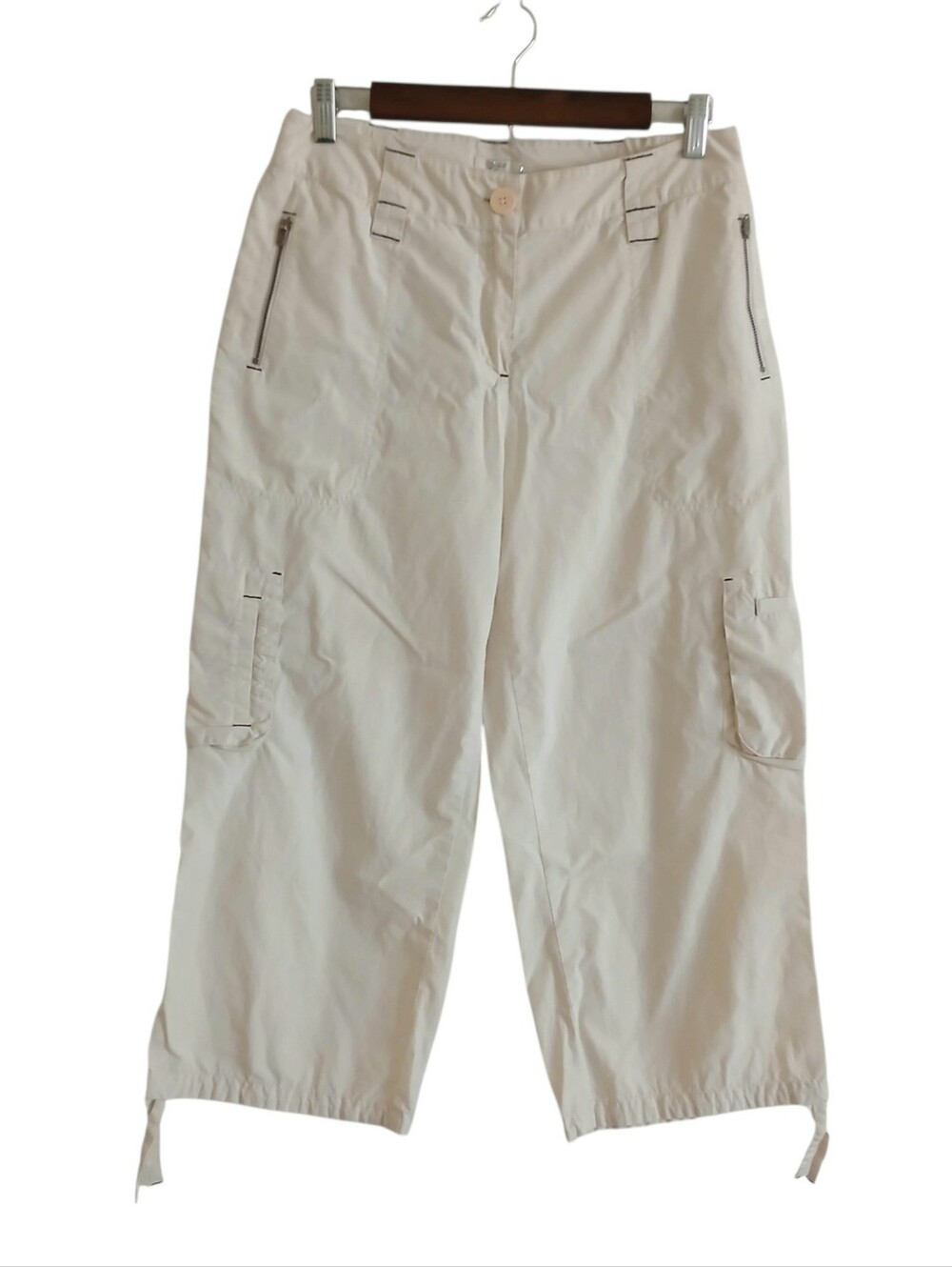 J Jill High Rise 100% Cotton Y2K Wide Leg Cropped Utility Pants 8P Tie Cuffs